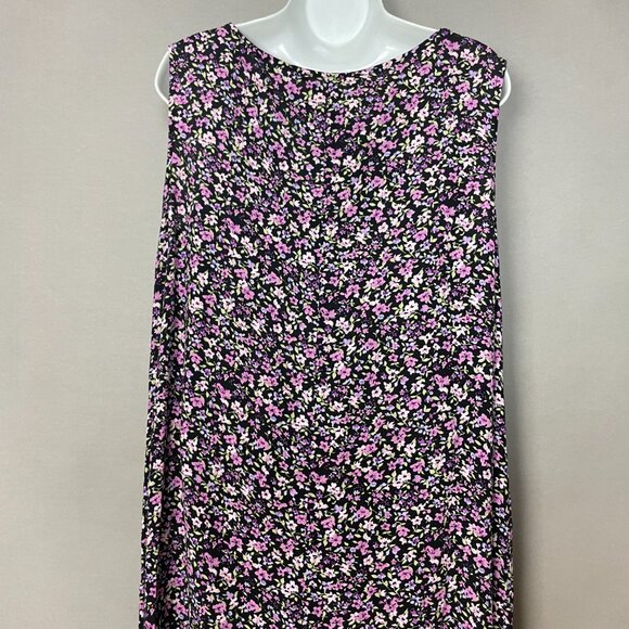 Vintage 90s Floral Dress Deadstock Black Purple Sleeveless Size Large Women Maxi - Picture 5 of 13